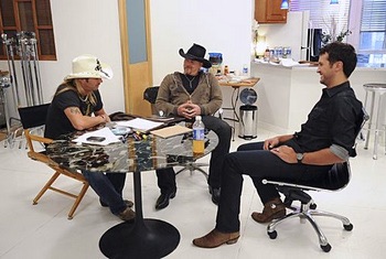 Bret Michaels, Trace Adkins & Luke Bryan on the set of Celebrity Apprentice